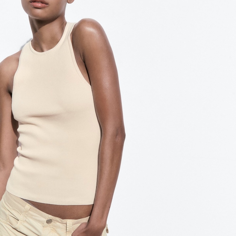 Ribbed Kit Racerback Tank from Zara in Cream